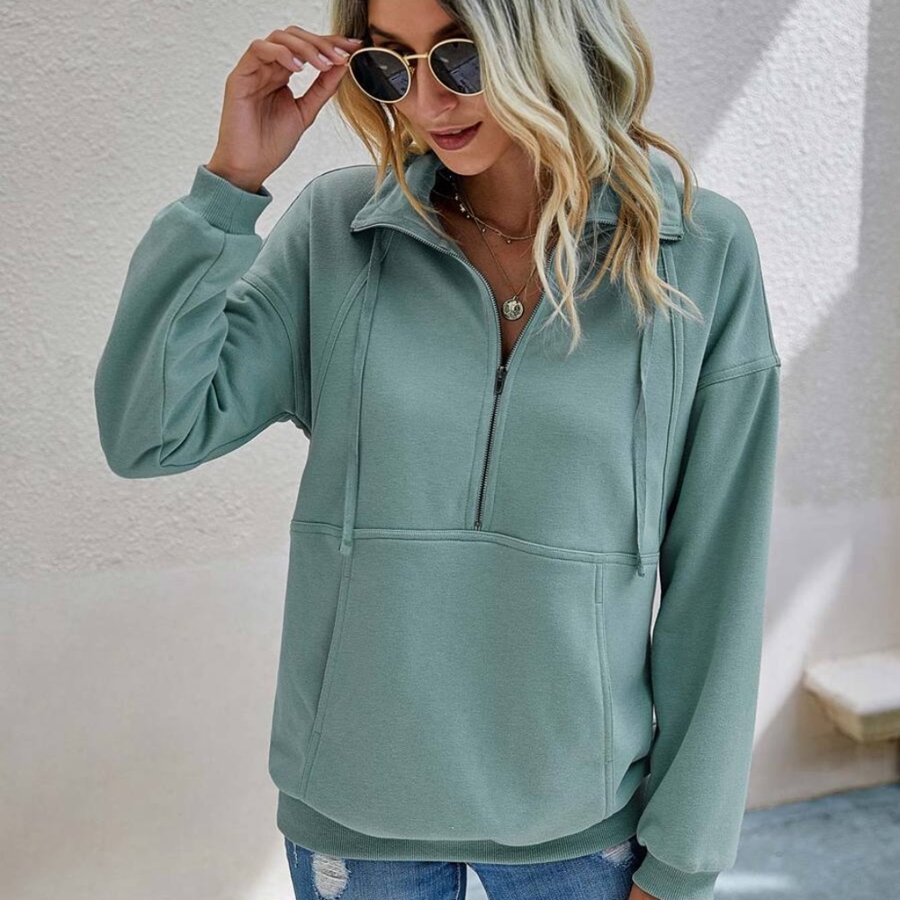 mauve zip up pockets comfy sweater sweatshirt - Picture 3 of 13